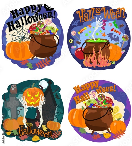 Celebration and congratulations with Halloween, thematic pictures. Vector illustration photo