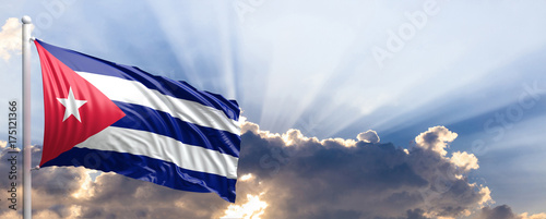 Cuba flag on blue sky. 3d illustration