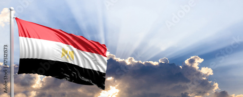 Egypt flag on blue sky. 3d illustration