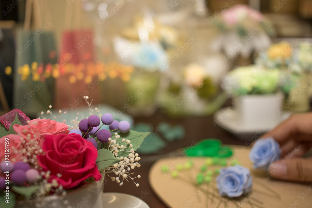 How to Make Preservrd Flower and Clay Flower Arrangement, Making with Colorful Roses