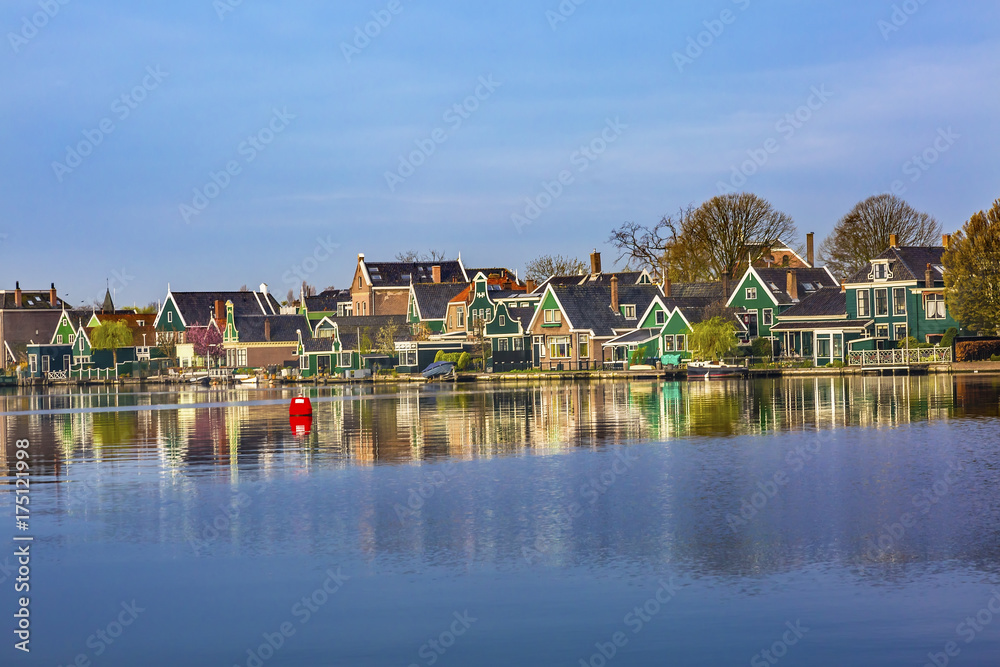 Fototapeta premium River Zaan Zaanse Schans Village Red Buoy Holland Netherlands