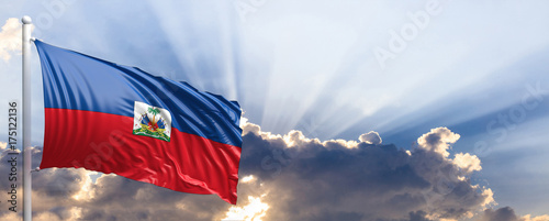 Haiti flag on blue sky. 3d illustration photo