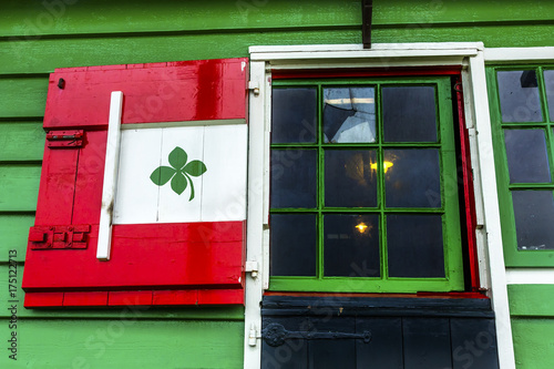 Wooden Red Green Window Windmill Zaanse Schans Village Holland Netherlands photo