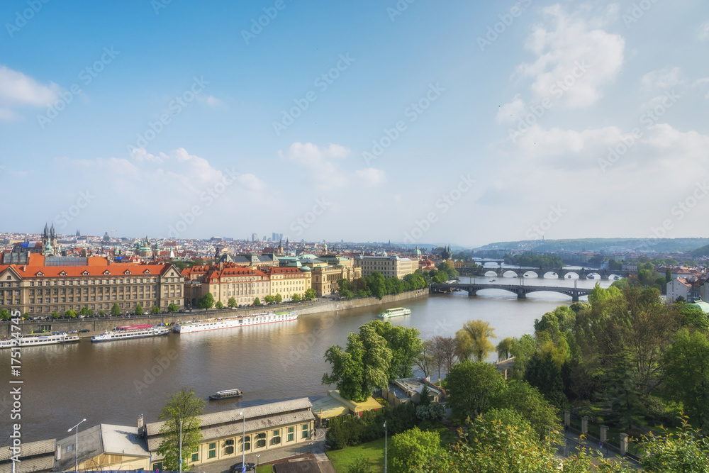 Vltava river with a large number of bridges, Prague, Czech republic