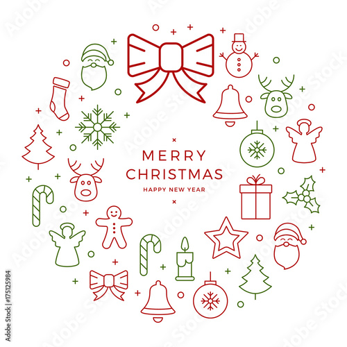 christmas wreath icon elements circle red green isolated background