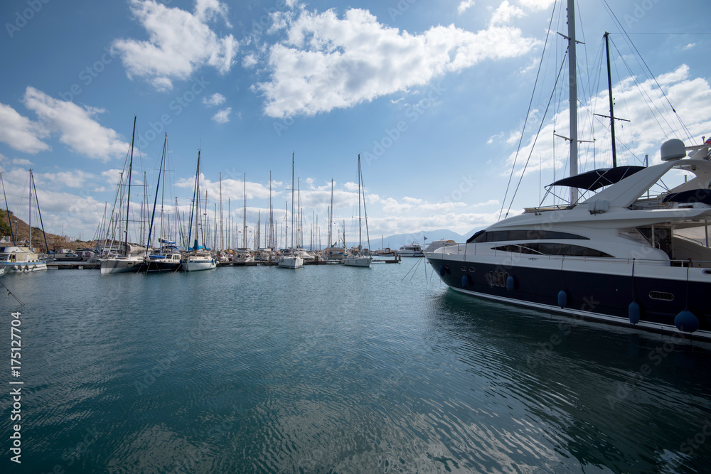 Fototapeta premium Yachts in the marina Agios Nikolaos. Crete. Greece.