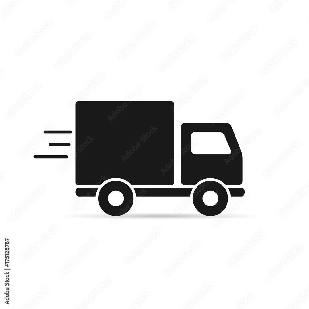 Fast shipping delivery truck icon in flat style. Vector