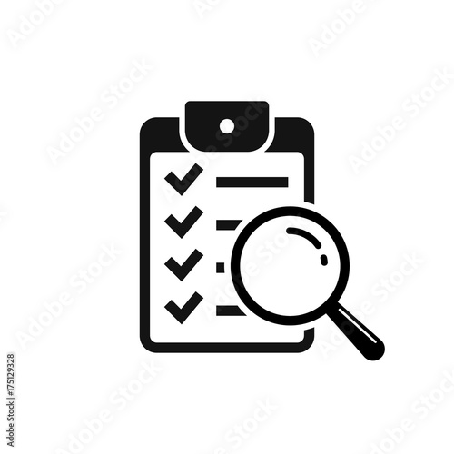Magnifier assessment checklist icon. Vector flat style symbol