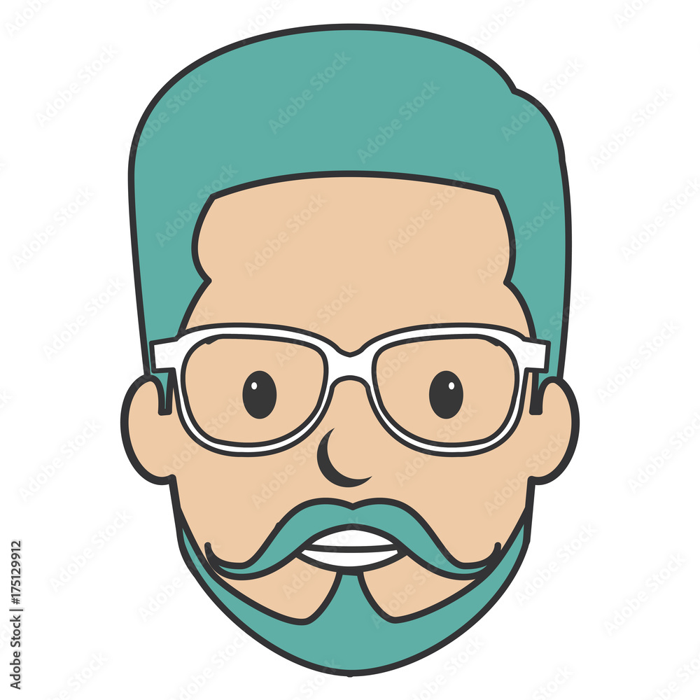 young man head with glasses avatar character