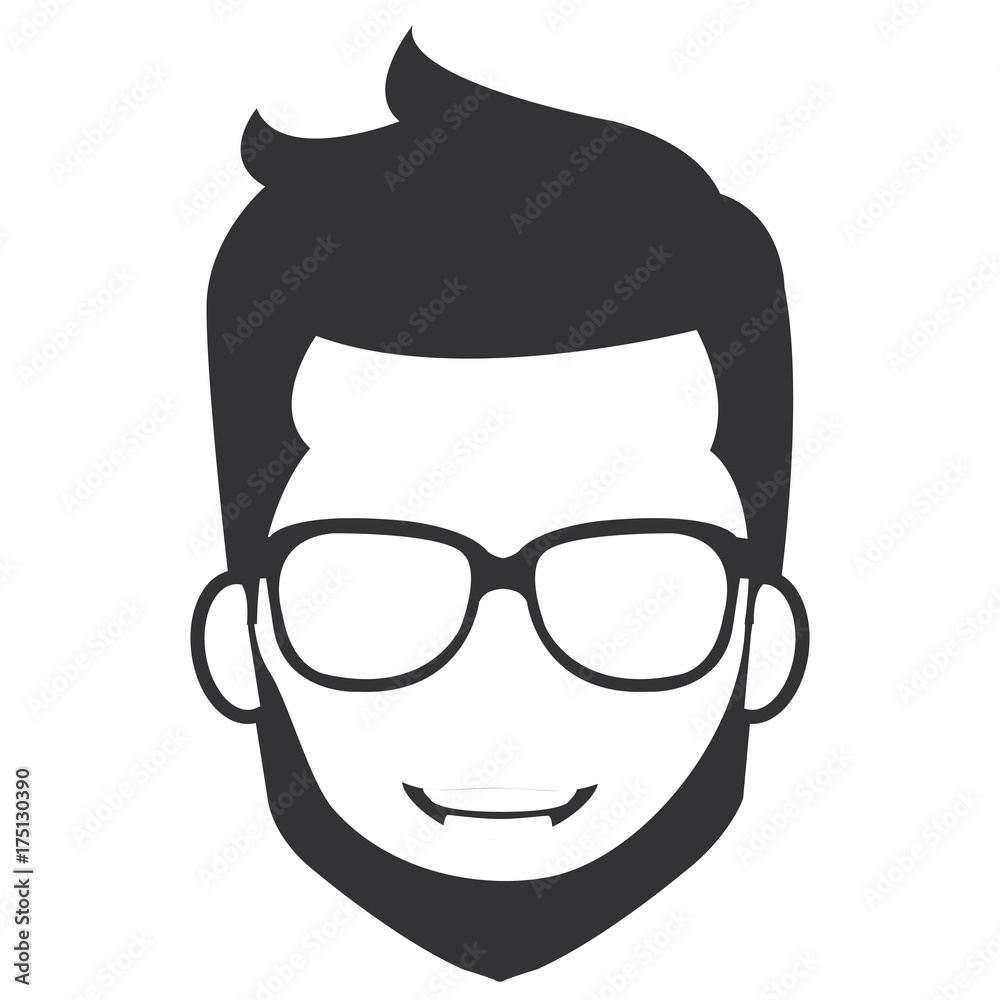 young man head with glasses avatar character