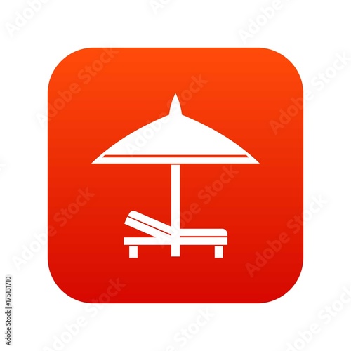 Bench and umbrella icon digital red