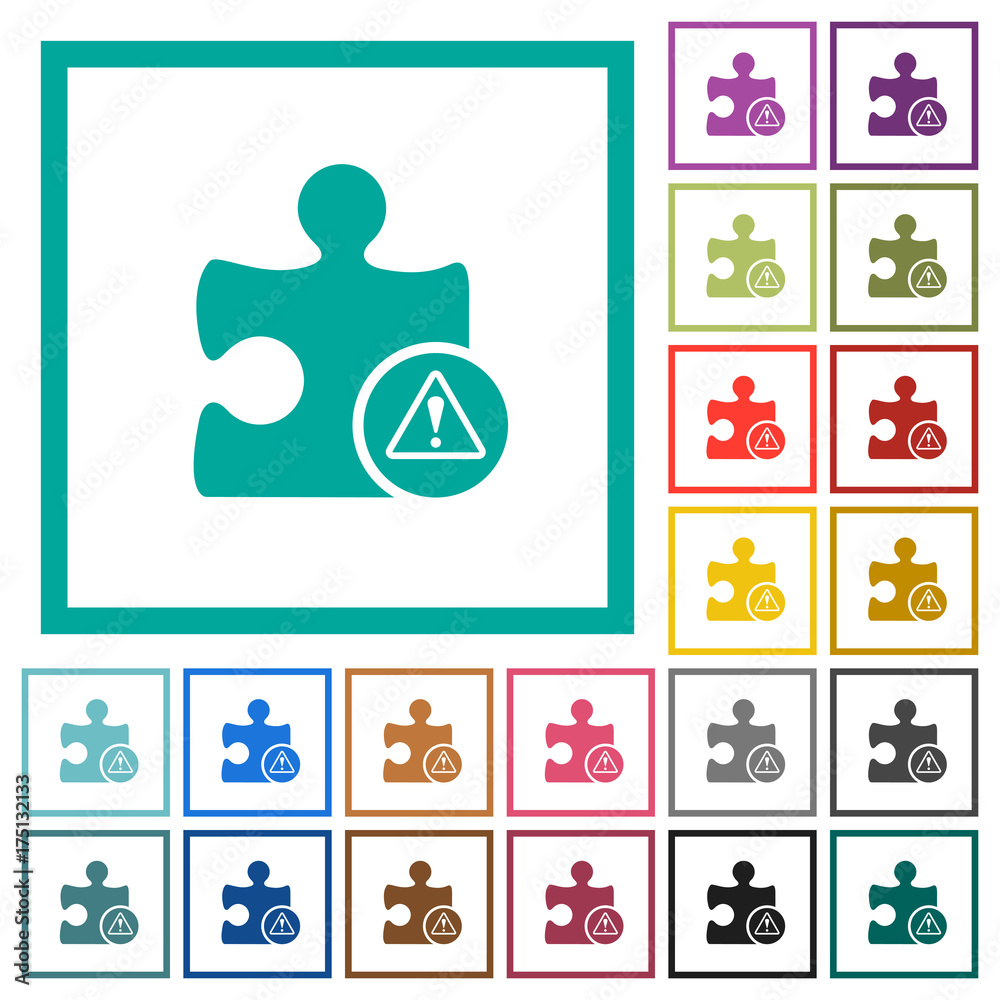 Plugin warning flat color icons with quadrant frames Plugin warning flat color icons with quadrant frames