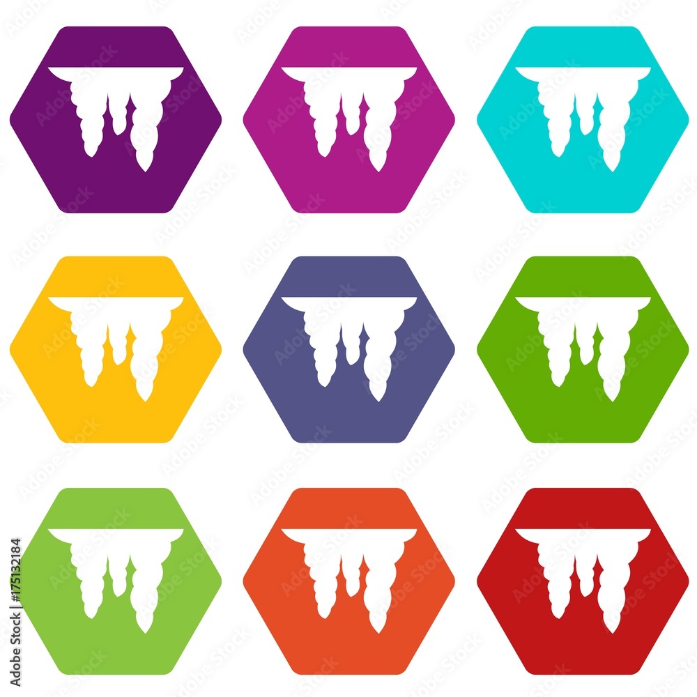 Icicles icon set color hexahedron