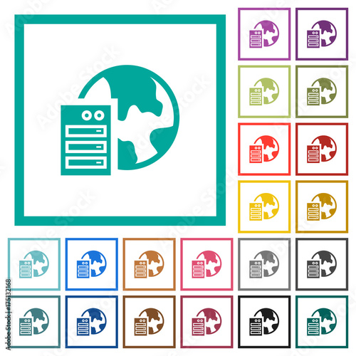 Web hosting flat color icons with quadrant frames