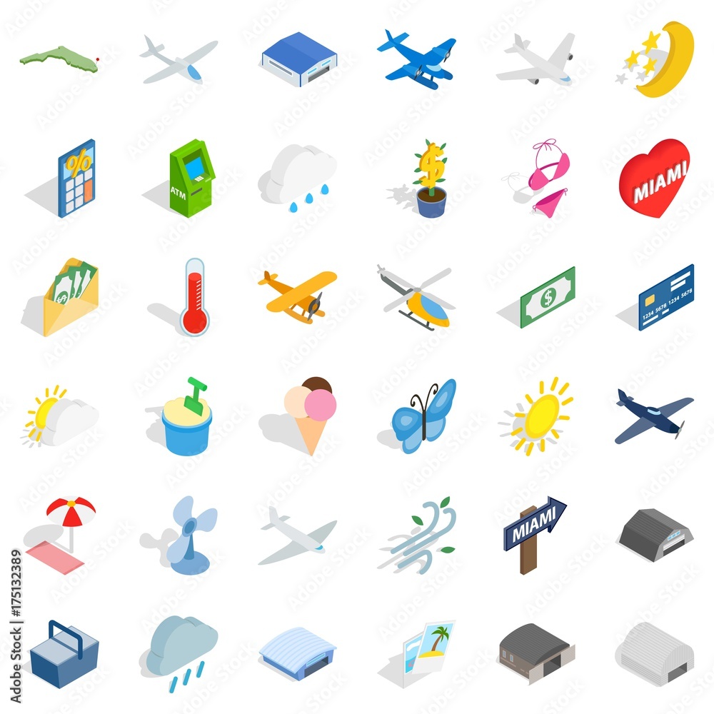 Beach icons set, isometric style