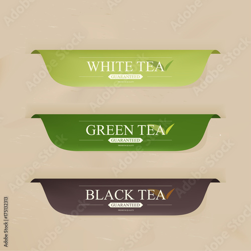 natural green tea and organic label  green color. vintage labels and badges design.