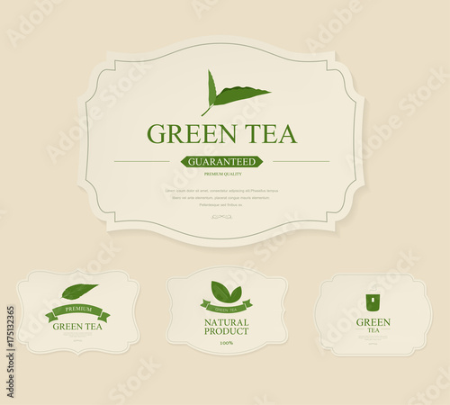 green teal label and organic banner. vintage kraft paper and badge design.