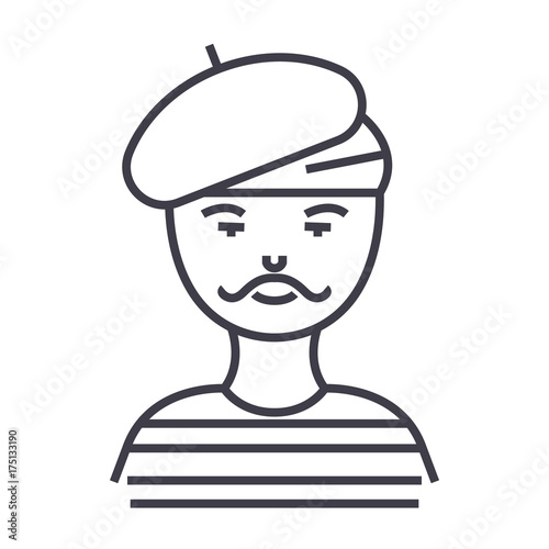 french man,artist,mime vector line icon, sign, illustration on white background, editable strokes