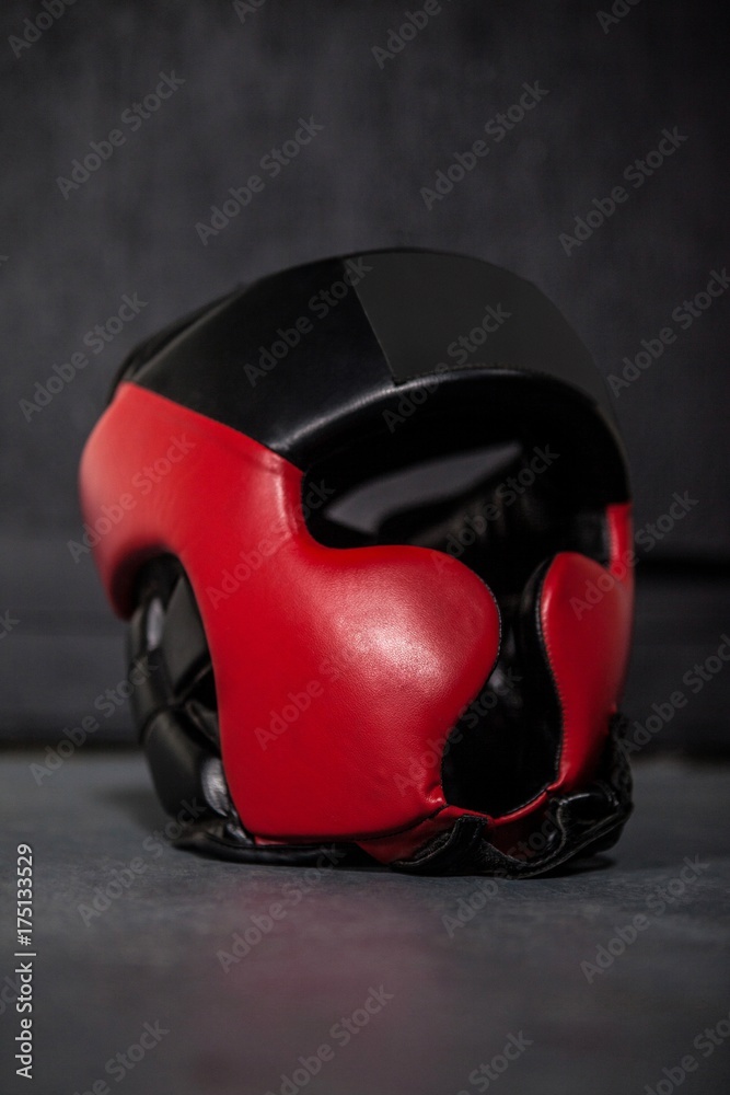 Boxing helmet in fitness studio