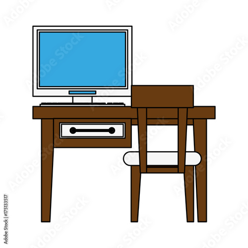 desk computer chair furniture icon image vector illustration design