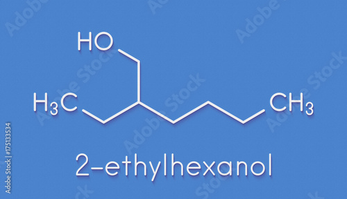 2-ethylhexanol (2-EH) molecule. Used as solvent, fragrance component and chemical precursor. Skeletal formula. photo