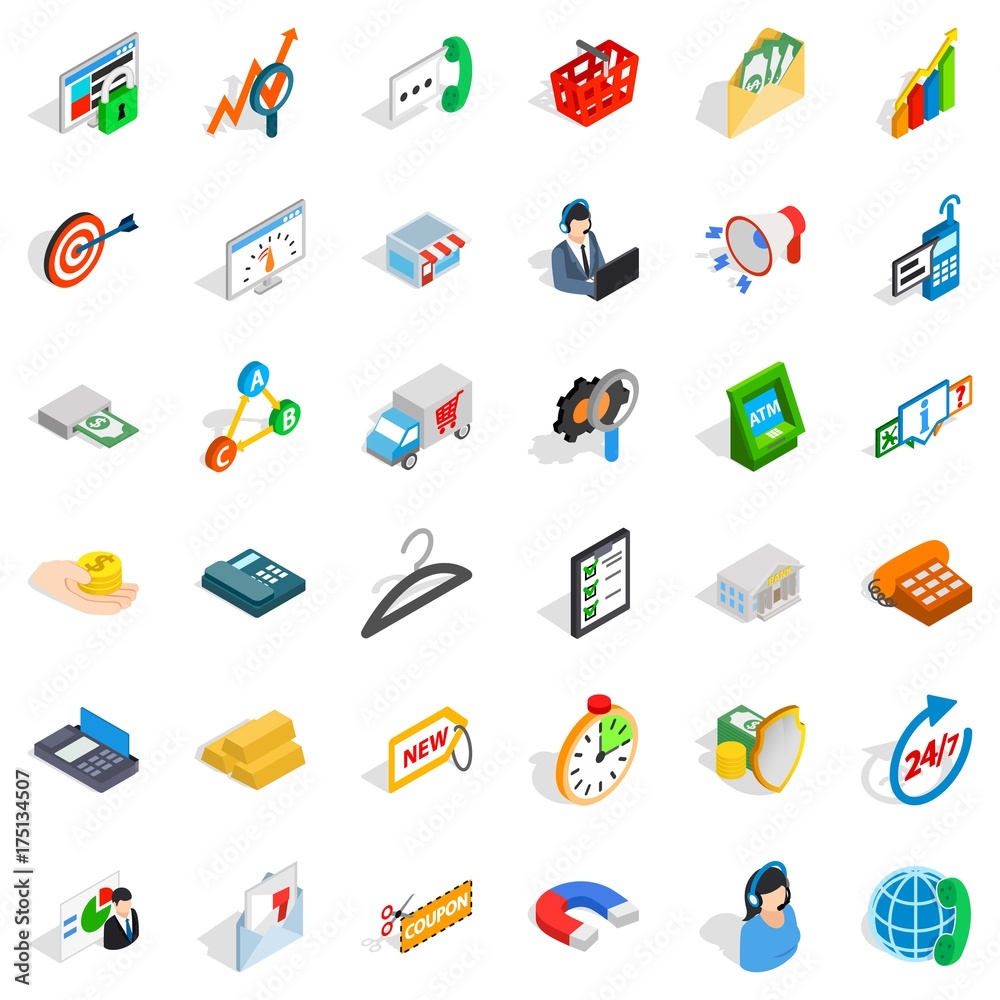 Fund icons set, isometric style Fund icons set, isometric style