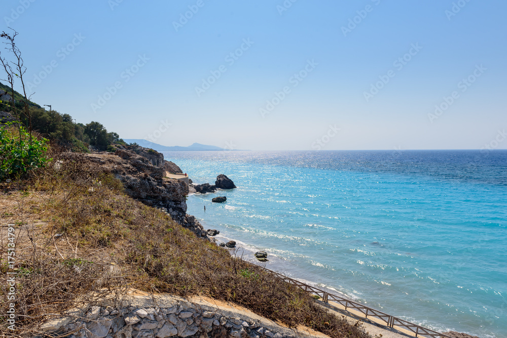 Coastline of Rhodes island with blue transparent water