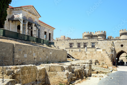 Old building ruins in castle of Rhodes town on Rhodes island, Greece