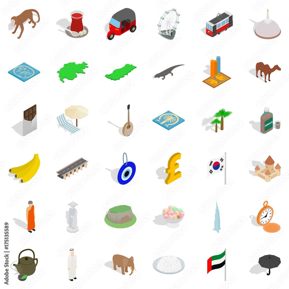 Currency icons set, isometric style