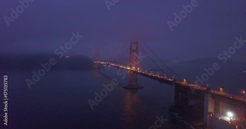 Aerial panoramic night view of the Golden Gate Bridge in San Francisco California