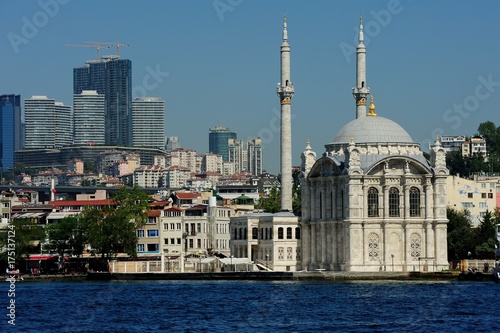 Ortakoy Mosque, Mecidiye Mosque and Bosphorus Sides, Istanbul, Turkey.