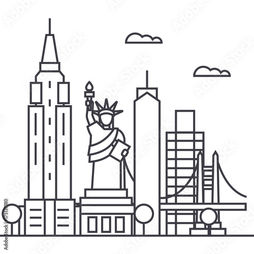 new york usa vector line icon, sign, illustration on white background, editable strokes