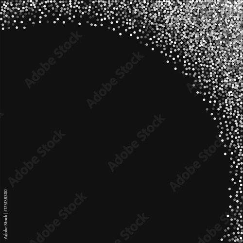 Round gold glitter. Abstract right top corner with round gold glitter on black background. Ravishing Vector illustration.