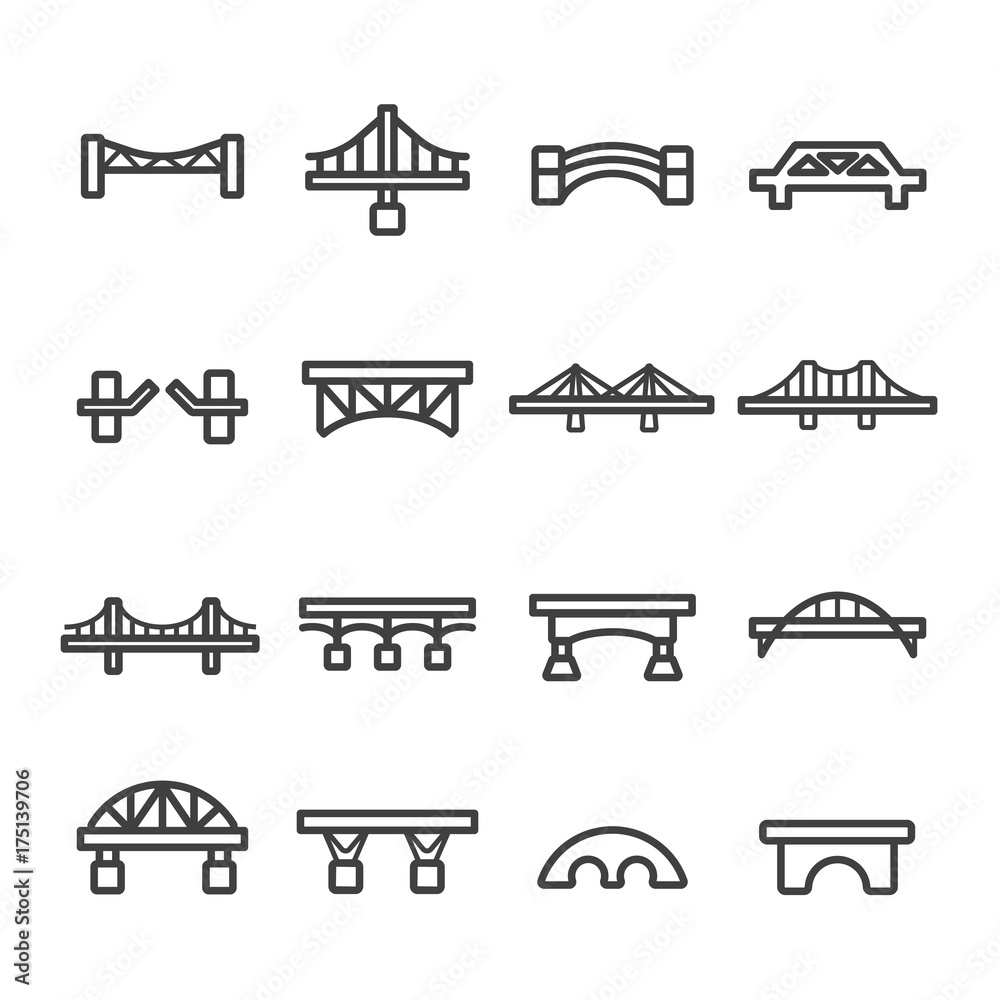 Naklejka premium Bridge line icon set vector