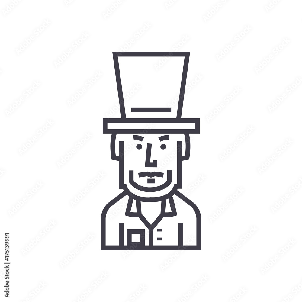 president usa,abraham lincoln vector line icon, sign, illustration on ...