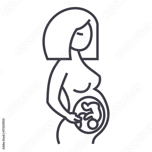 pregnant woman vector line icon, sign, illustration on white background, editable strokes