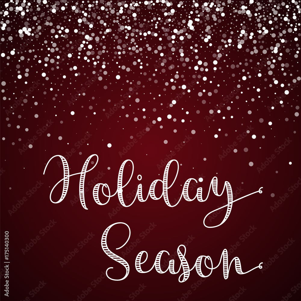 Holiday Season greeting card. Random falling white dots background. Random falling white dots on red background. Magnificent vector illustration.