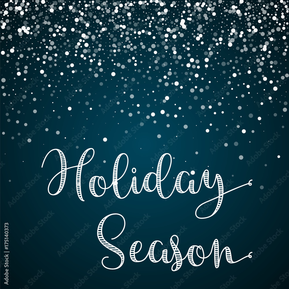 Holiday Season greeting card. Random falling white dots background. Random falling white dots on blue background. Magnificent vector illustration.