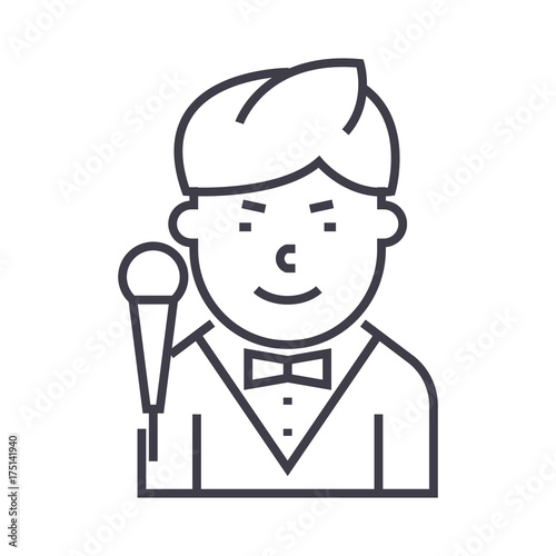 showman vector line icon, sign, illustration on white background, editable strokes