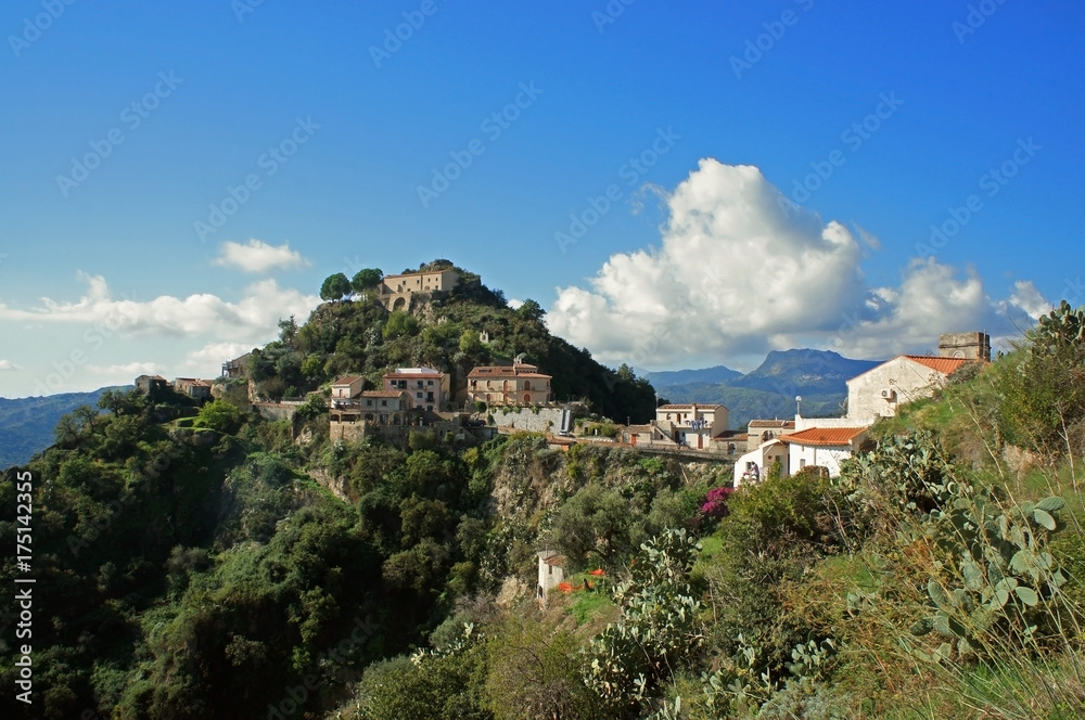 Landscape with Godfather's (Corleone) village and surrounding hills - Savoca in Italy