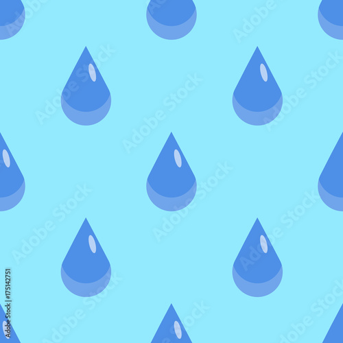 Water drops seamless pattern on blue background. Rain drop Flat design Vector Illustration
