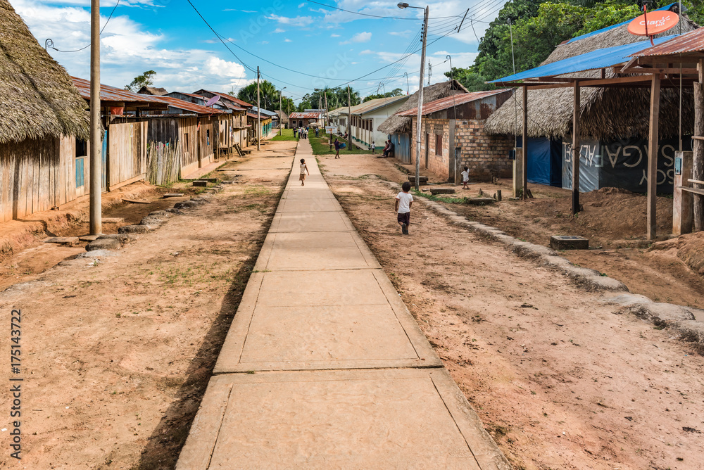Main walkway through an Amazon village