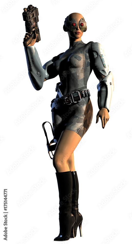 woman cyborg warrior with gun