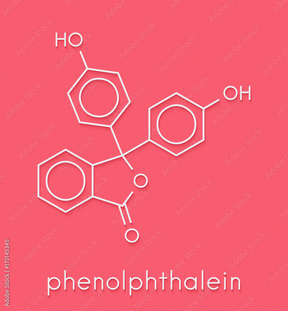 Phenolphthalein indicator molecule. Used in acid base titrations and as