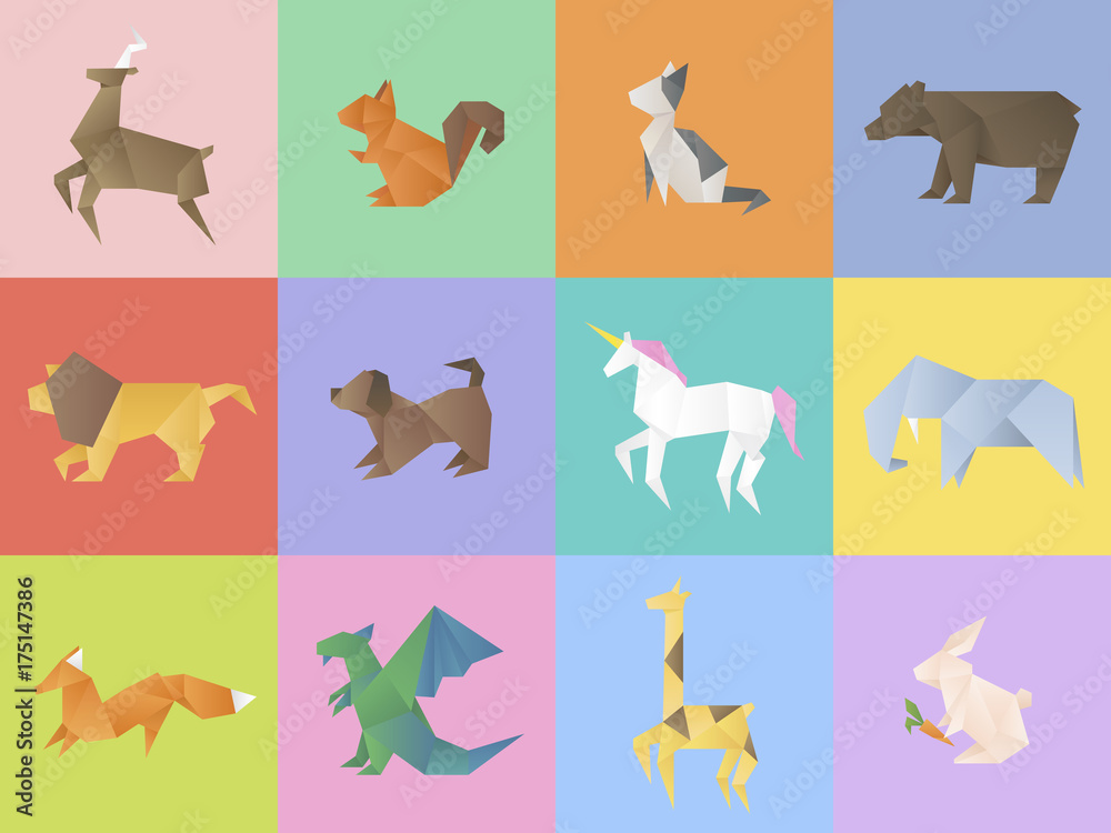 Animal origami icon vector