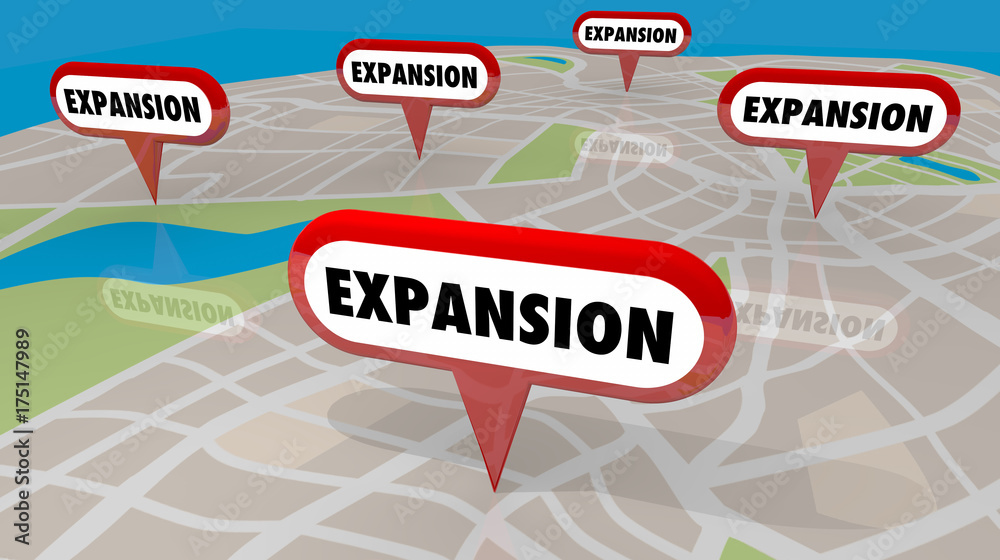 Expansion New Locations Map Pins Opening More 3d Illustration - obrazy, fototapety, plakaty 