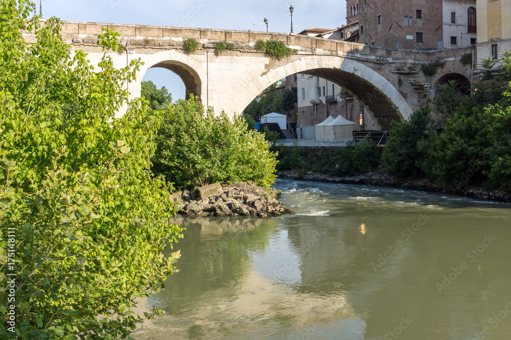 Obraz premium Amazing view of Castello Caetani, Tiber River and Pons Fabricius in city of Rome, Italy