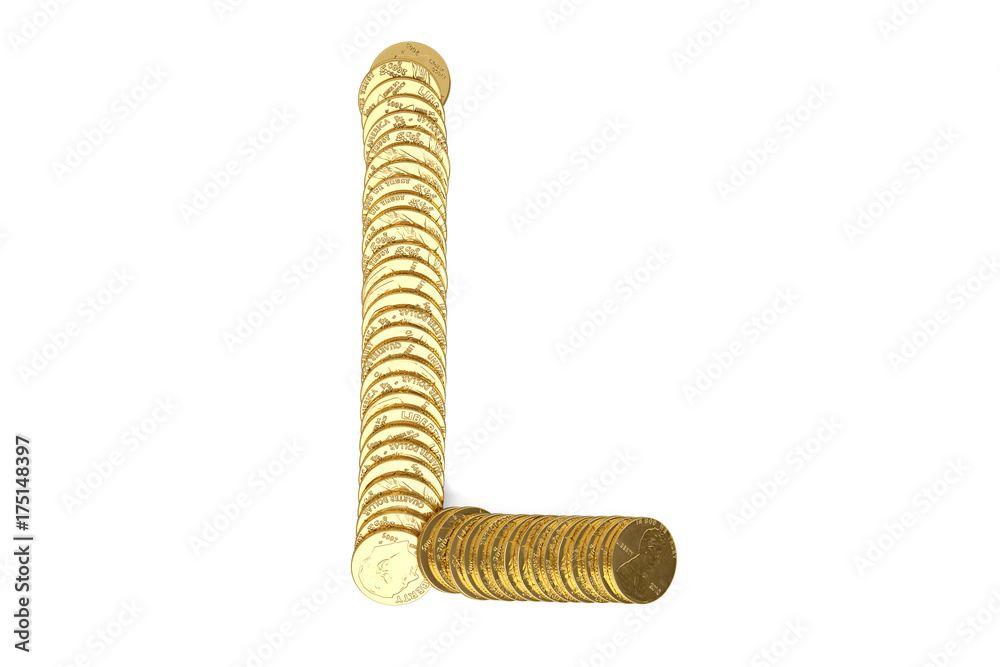 Alphabet from the golden coins isolated on white including clipping path.3D illustration. Alphabet from the golden coins isolated on white including clipping path.3D illustration.