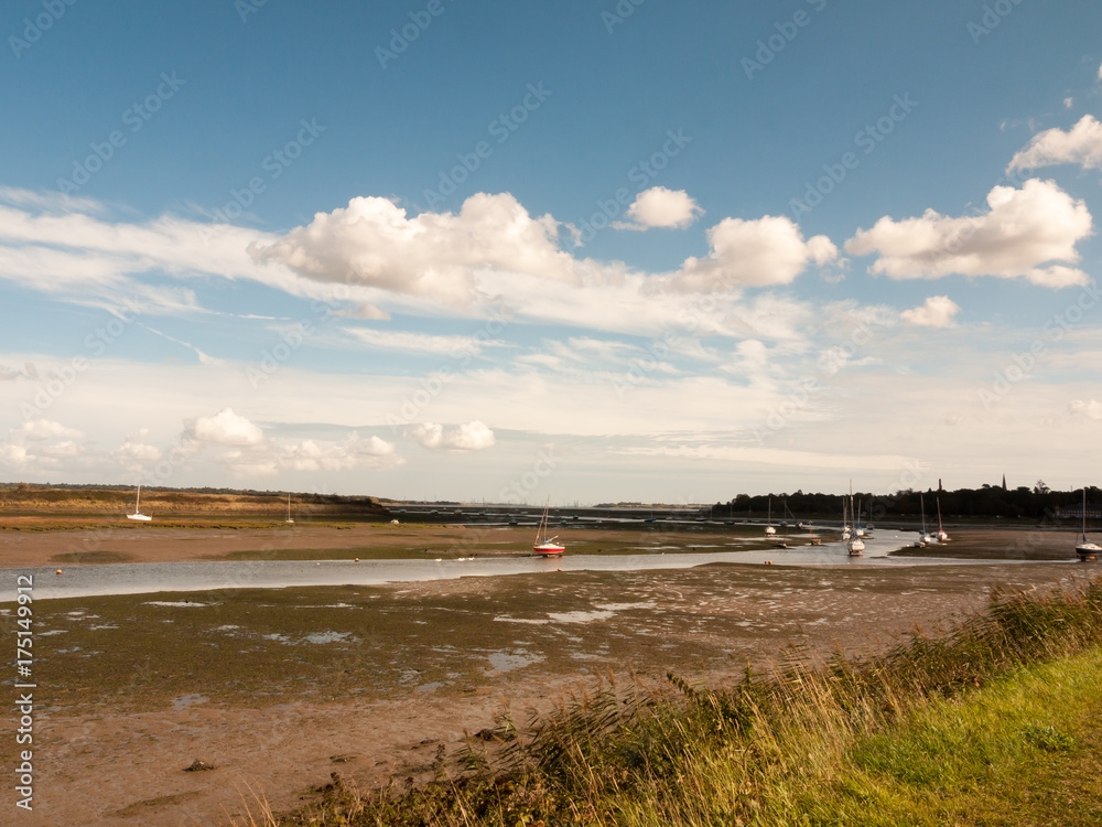 Essex outside empty tide out day time estuary river boats landscape