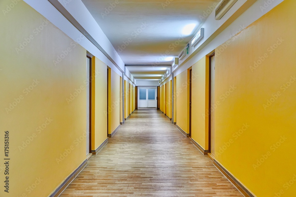 Corridor with yellow walls